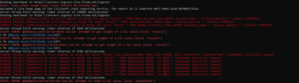 [HELP] Error: Loop svMain seems hung! (last checkin 90 seconds ago ...