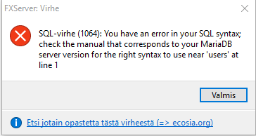 SQL-error (1064) You have an error in you SQL Syntax; check