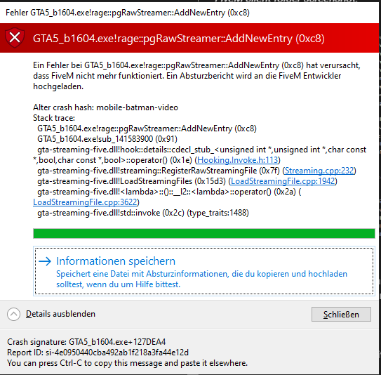 I have the problem that my FiveM crashes when I try to join a test ...