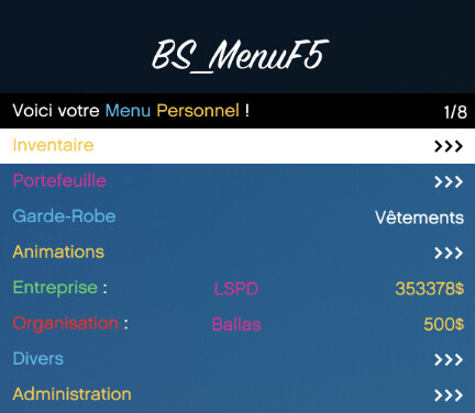  [PAID] BS_MenuF5 (Personal Menu | Administration Menu | Inventory UI) thumbnail 2