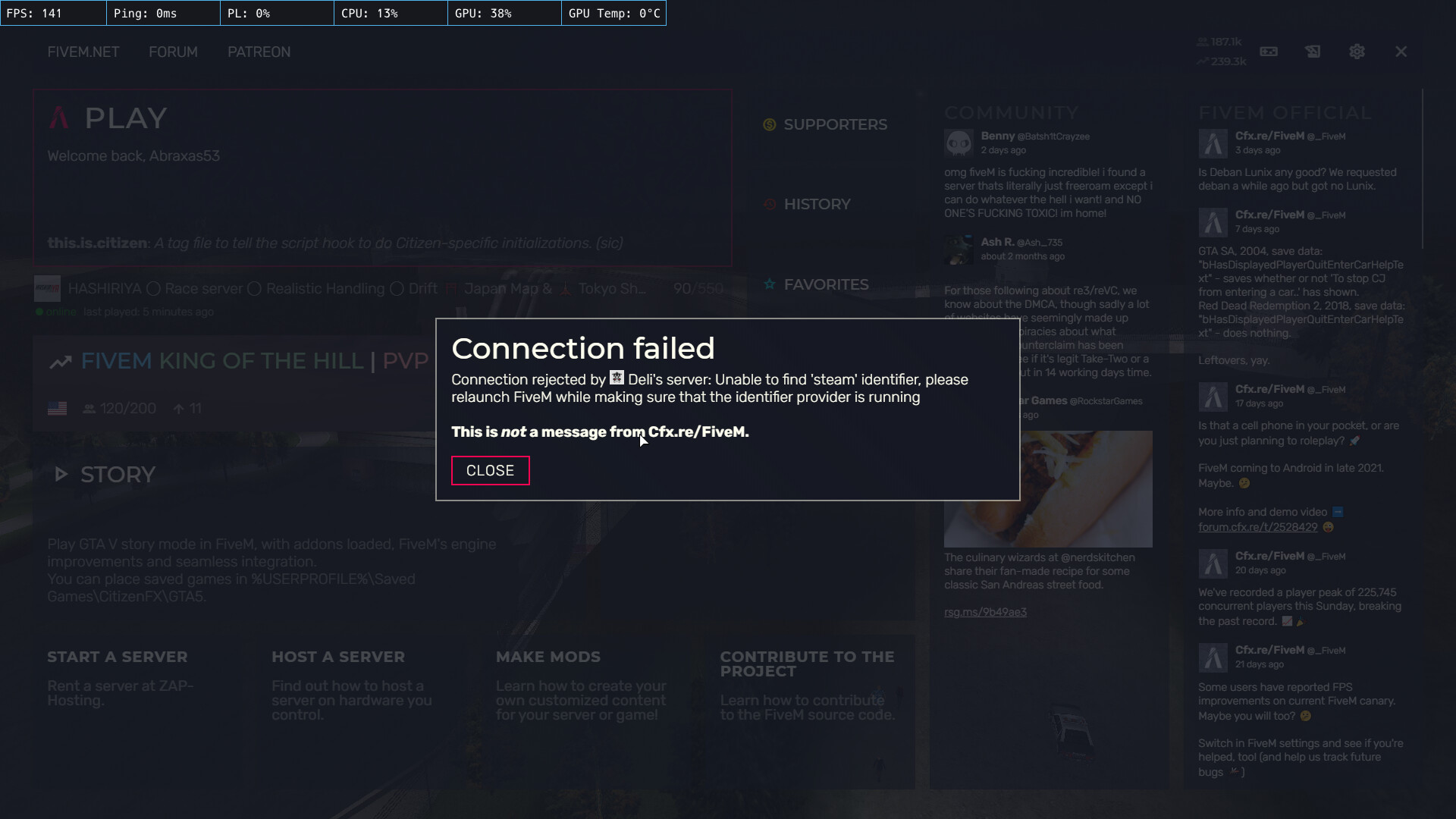 Connection rejected by Deli's server FiveM Client Support Cfx.re