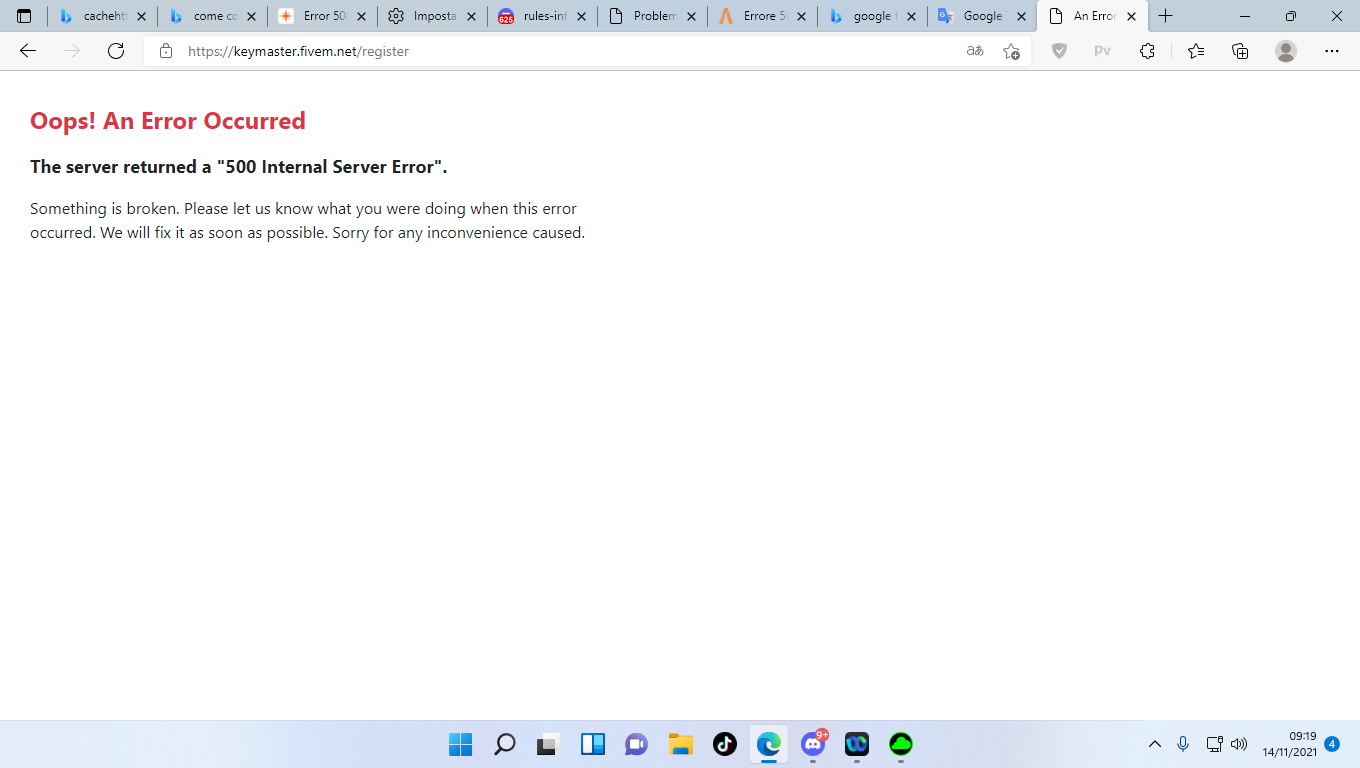 Errore 500 internal server server discussion cfx re community