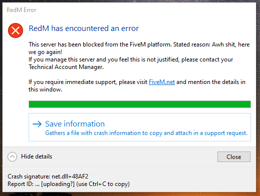 I got an error when trying to connect to my RedM server - RedM Client ...