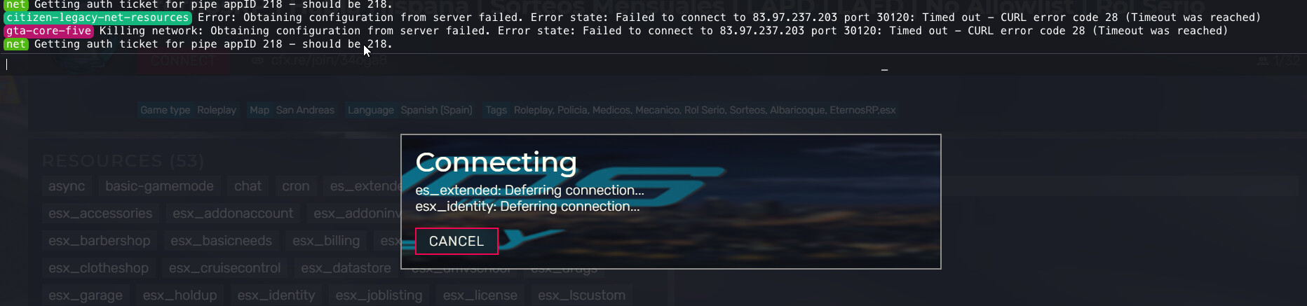 CURL error code 28 - Help me please - ES/ESX - Cfx Forum