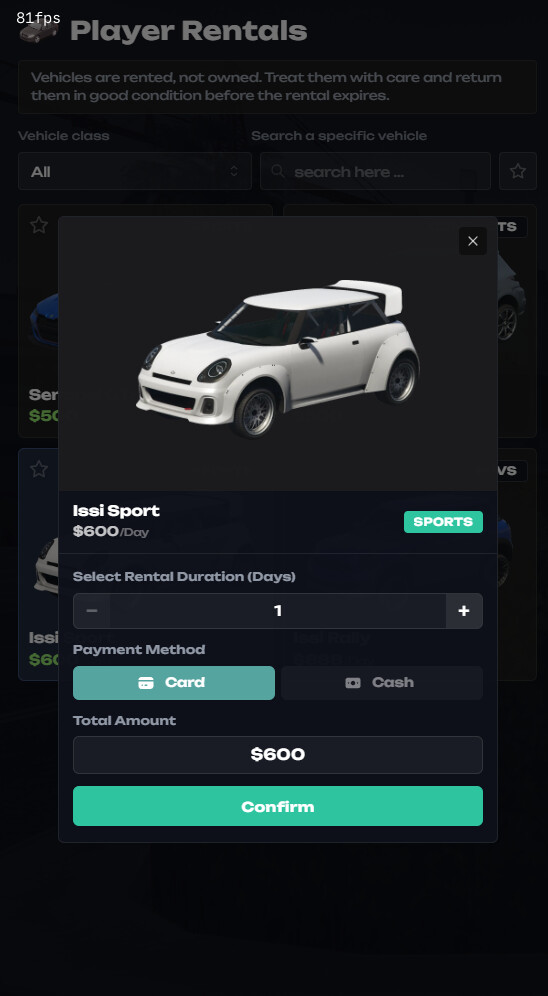 Vehicle Rental System [Qbox, QBcore, ESX] - FiveM Releases - Cfx Forum