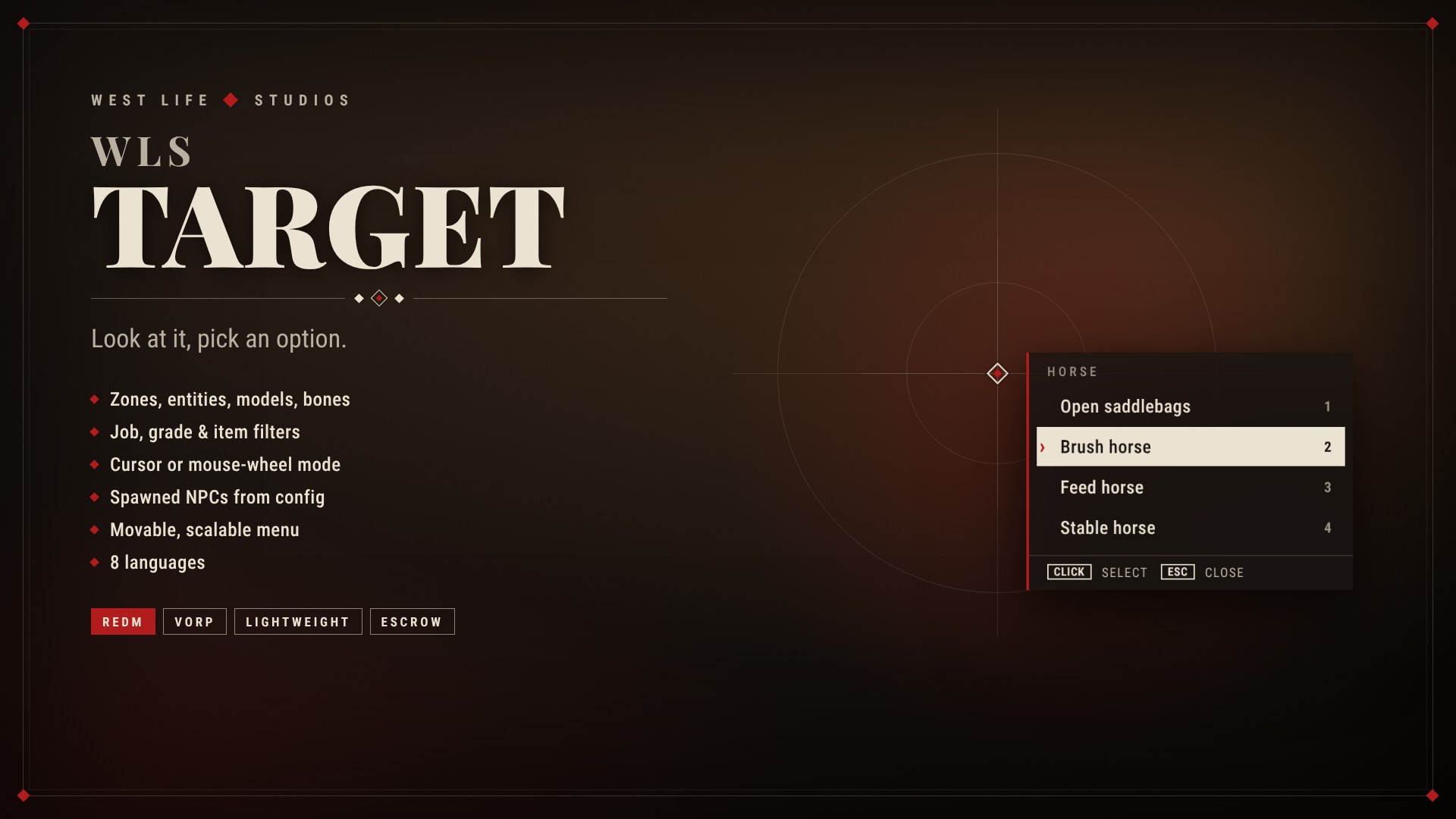 [PAID] [REDM] WLS Target - Interaction menu with zones, models, NPCs ...