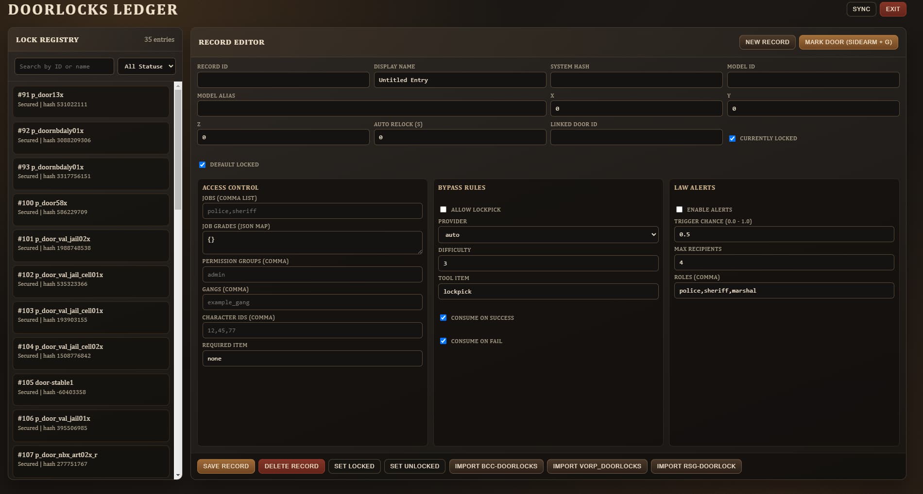 Sh-doorlocks | Doorlocks Ledger + sh-lockpick - RedM Releases - Cfx.re ...