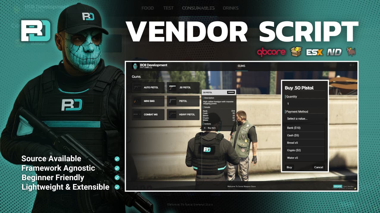 Vendor Script - QBcore / QBox / ESX / ND / OX - FiveM Releases - Cfx.re ...