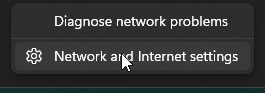 context menu for network icon