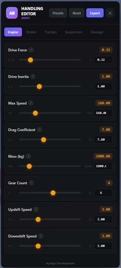 [FREE] AB Handling | Real-Time Vehicle Handling Editor-FiveM插件网