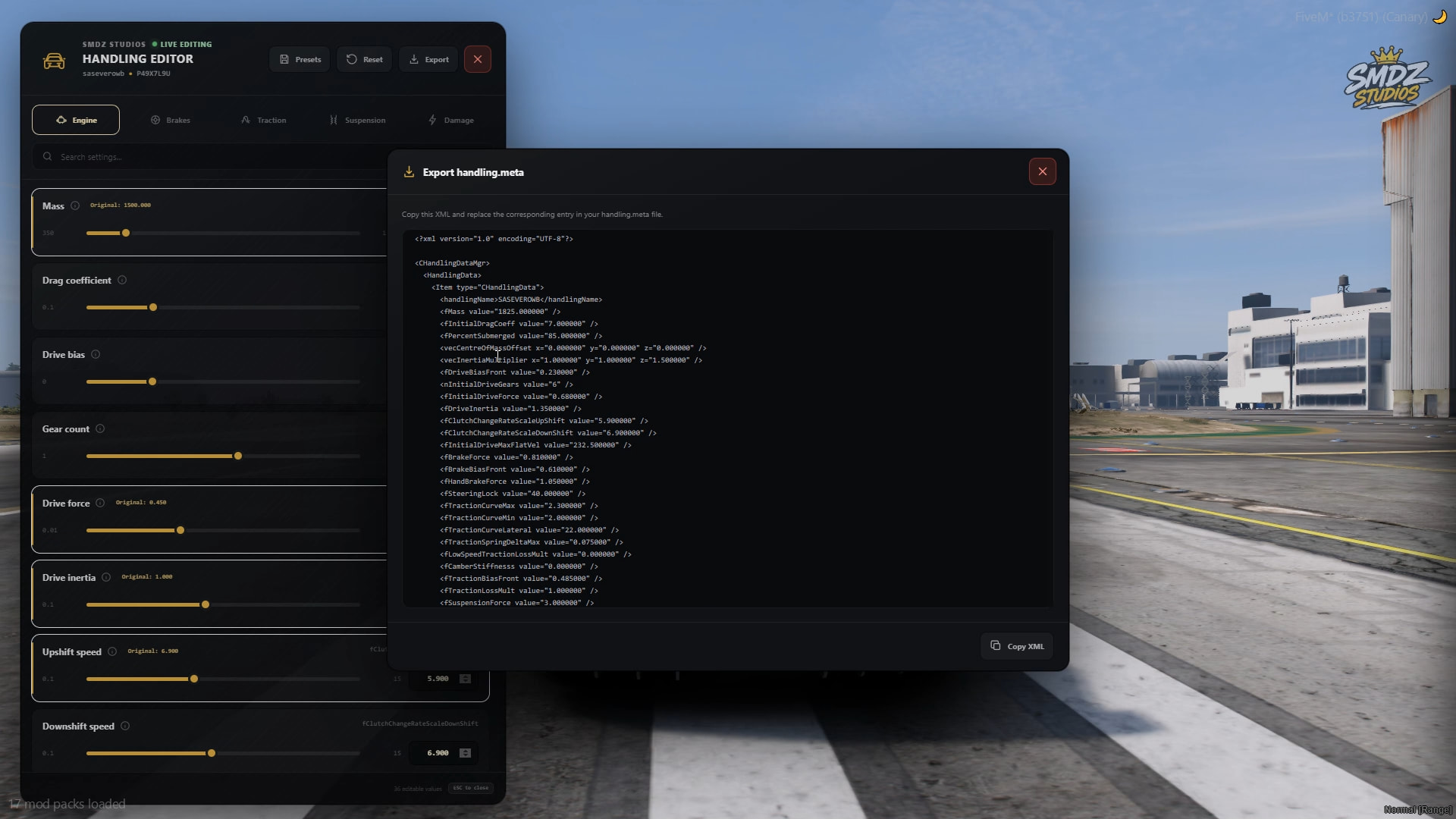 [免费] SMDZ Handling Editor — 可视化车辆调校与 handling.meta 导出