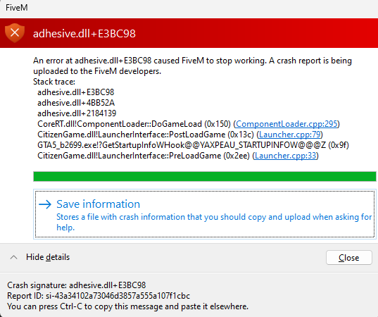 adhesive.dll + E3BC98 FIVEM CRASH ON START - FiveM Client Support - Cfx ...