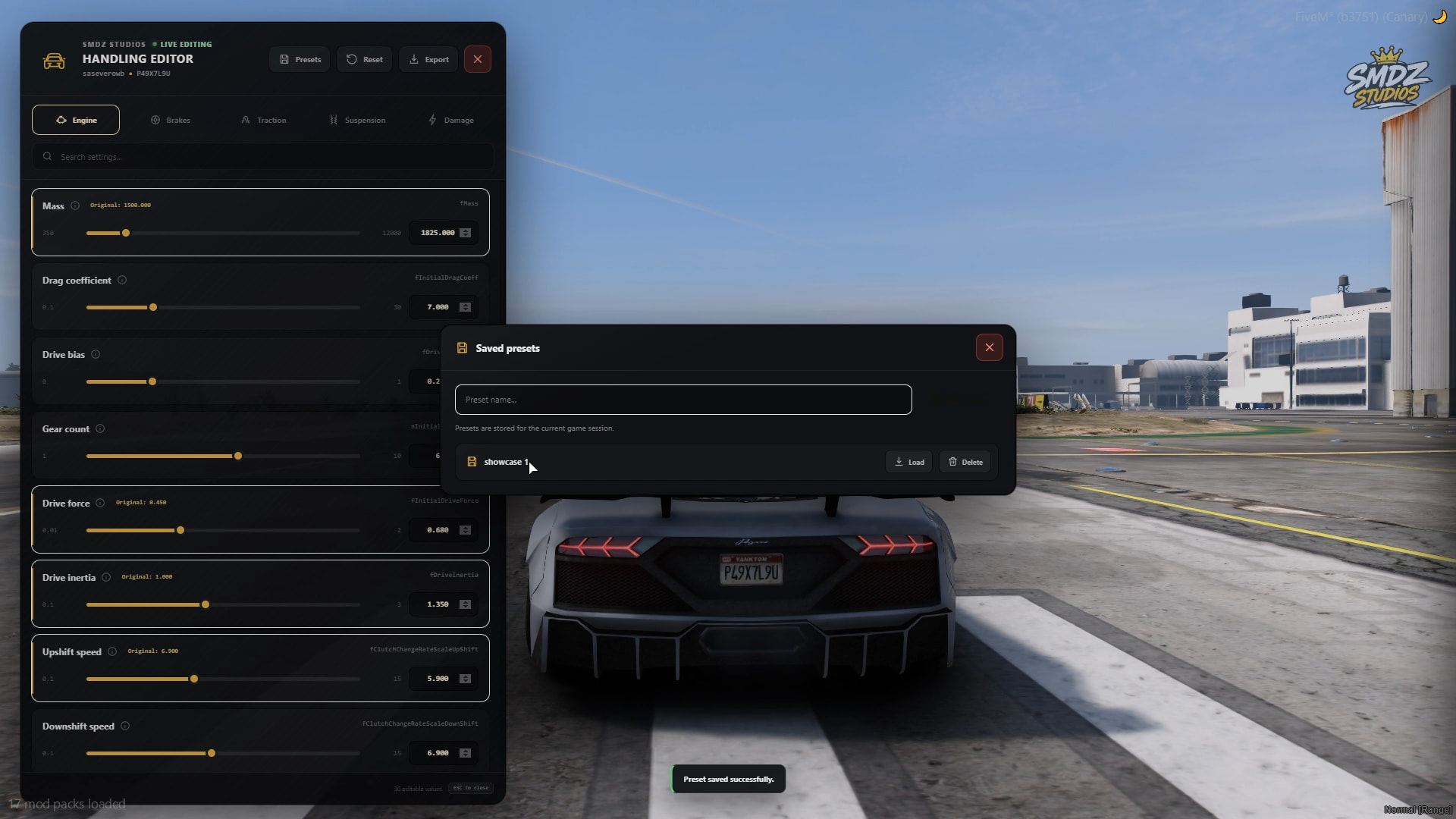 [免费] SMDZ Handling Editor — 可视化车辆调校与 handling.meta 导出