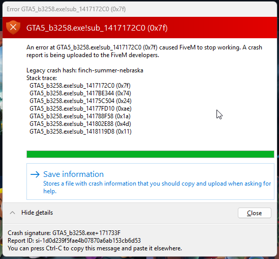 5m Error Code Any ideas what is causing this error? - FiveM Client Support - Cfx.re ...