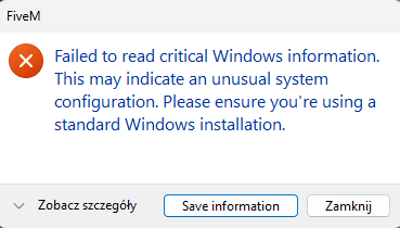 Failed to read critical information, some windows problems - FiveM ...