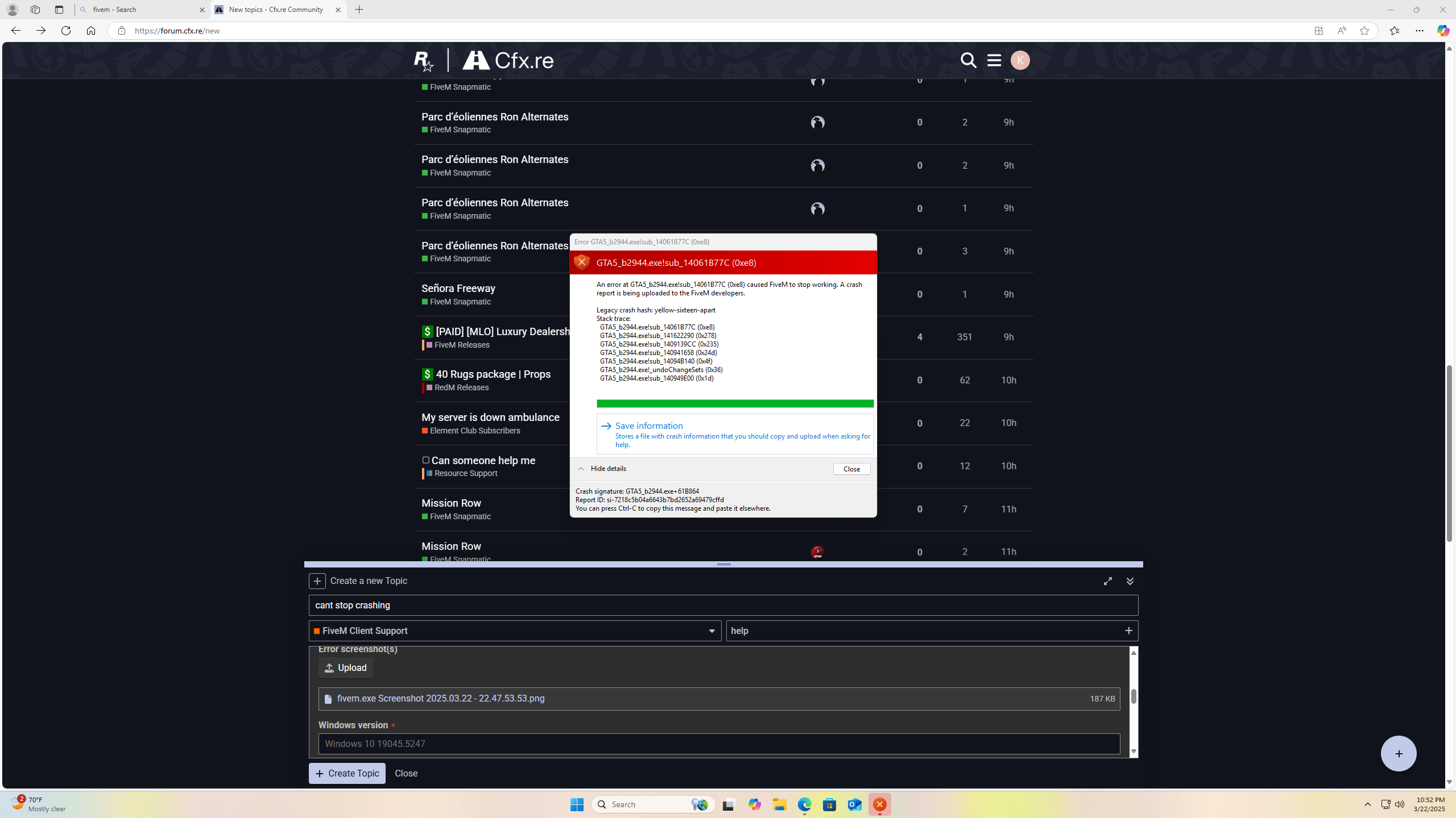 cant stop crashing - FiveM Client Support - Cfx.re Community