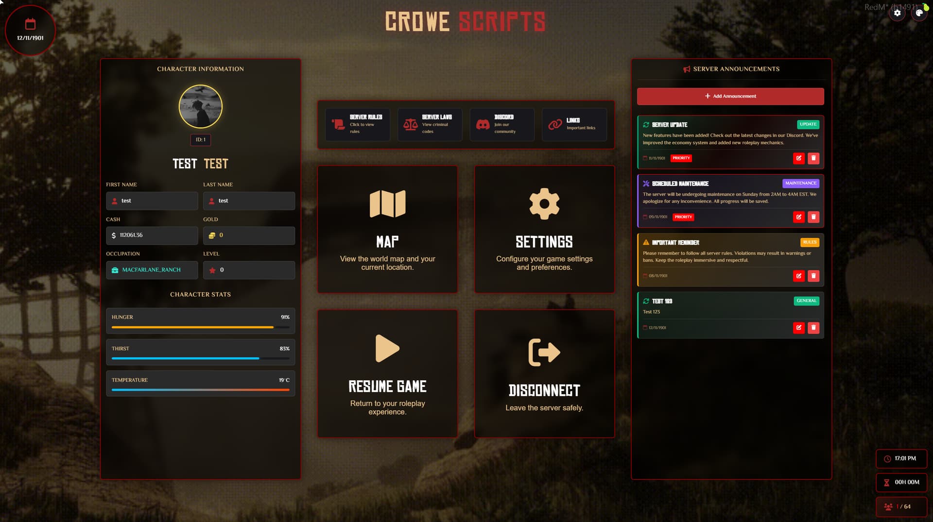 Crowe Pause Menu — Modern UI Pause Menu for RedM (VORP) - RedM Releases ...
