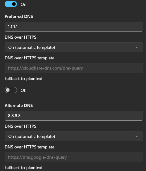 what ipv4 dns settings should look like