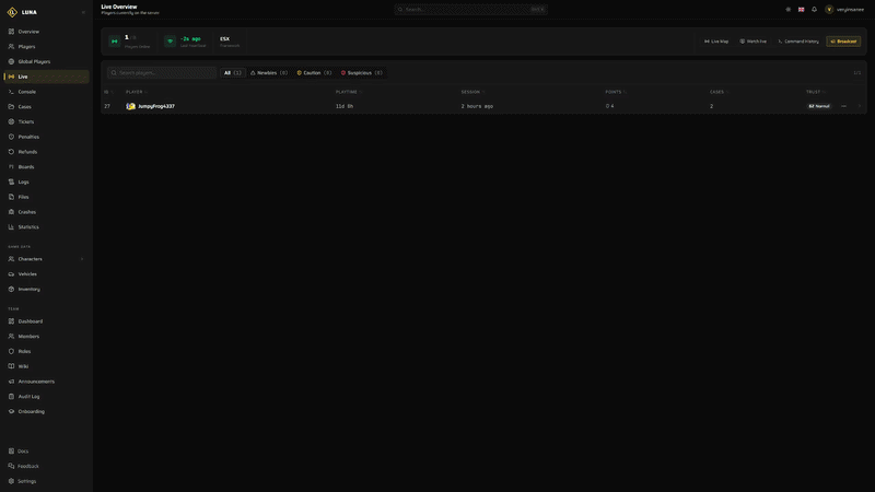 Live Player Overview & Trust Preview