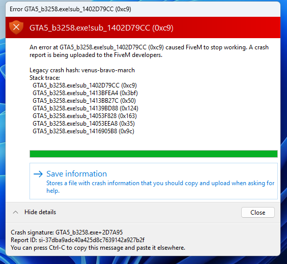 FiveM crash : GTA5_b3258.exe!sub_1402D79CC (0xf6) - Page 2 - FiveM