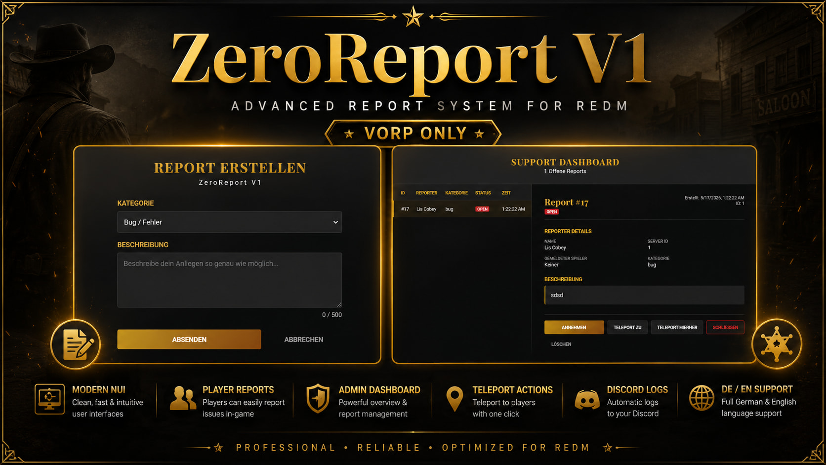 ZeroReport V1 | Advanced VORP Report System - RedM Releases - Cfx Forum