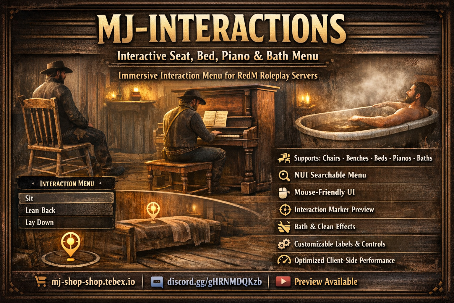 [RedM] MJ-Interactions | Interactive Seat, Bed, Piano & Bath Menu ...