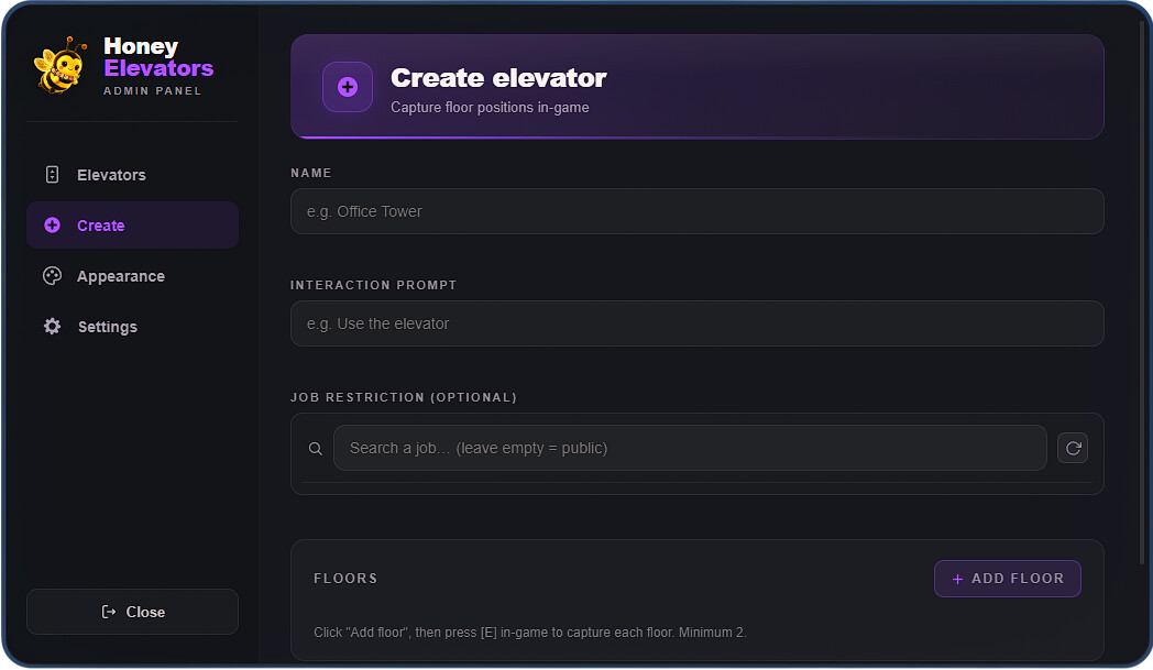 [免费] [ESX/QBCore/QBox] Honey Elevators — 带管理面板的高级电梯脚本