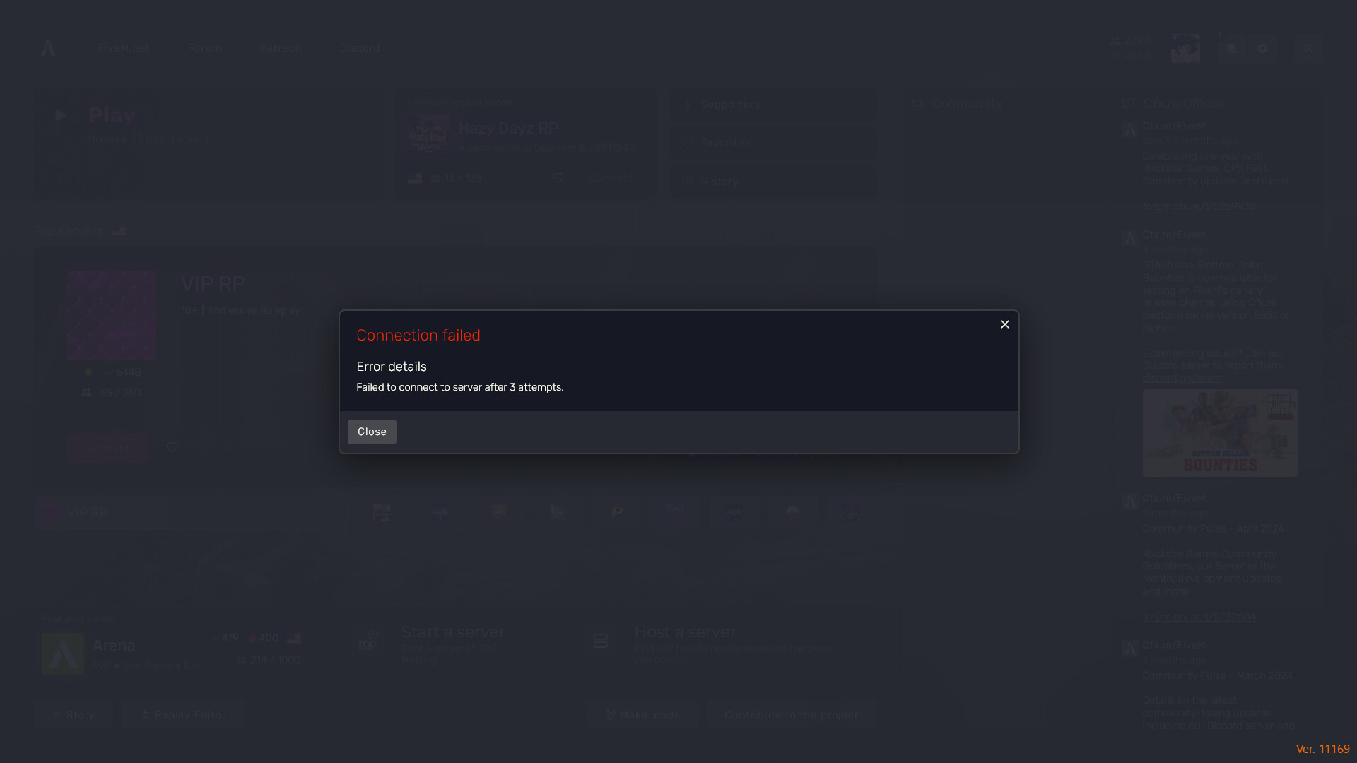 Failed To Connect To Server After 3 Attempts