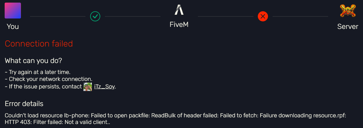 Cant download the mods to join a server - FiveM Client Support - Cfx Forum