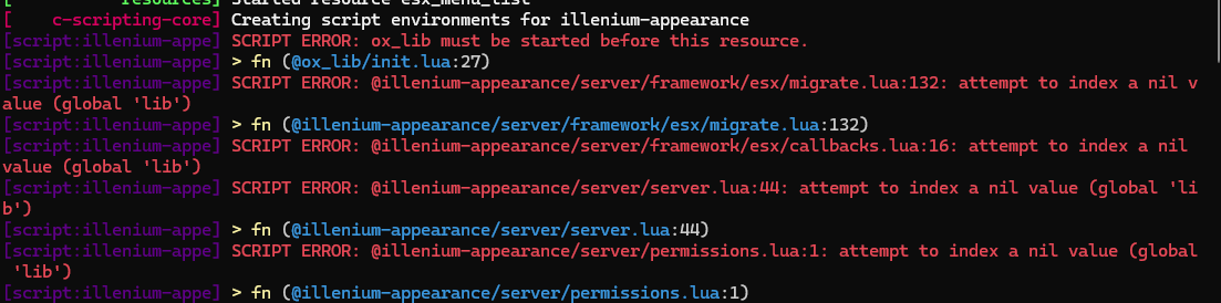 I have this error when using illenium appearance I have ox-lib ensured ...