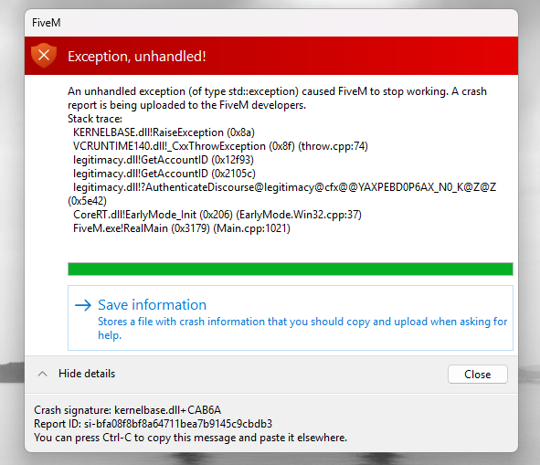 Game crash - FiveM Client Support - Cfx.re Community