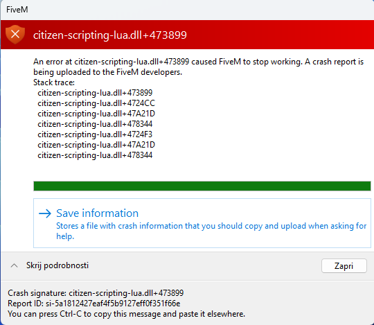FiveM keeps crashing (citizen-scripting-lua.dll